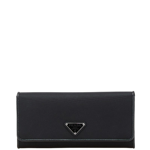プラダ 三角ロゴプレート 長財布 1MH132 ブラック ナイロン レザー レディース PRADA 【中古】