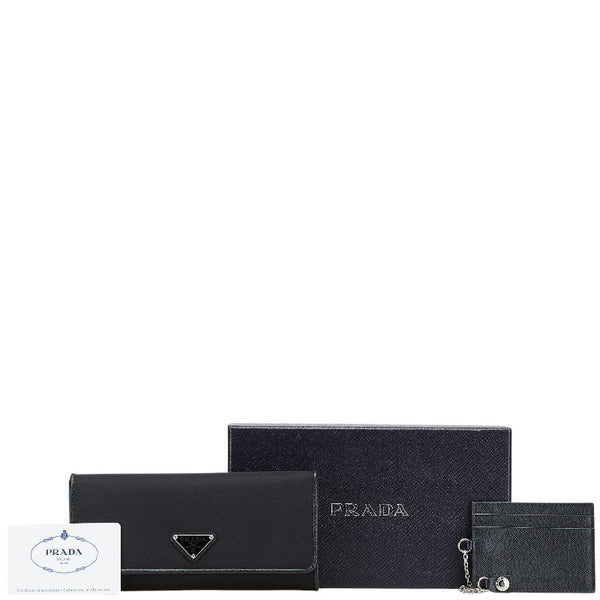 プラダ 三角ロゴプレート 長財布 1MH132 ブラック ナイロン レザー レディース PRADA 【中古】