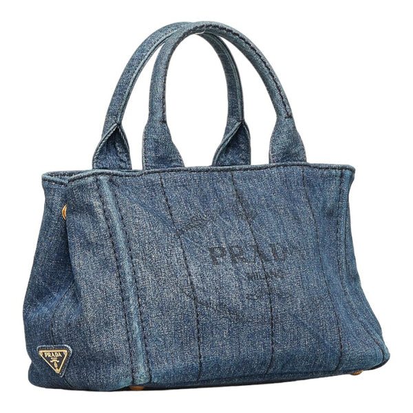 プラダ ミニカナパ ハンドバッグ ショルダーバッグ 2WAY B2439G ブルー ネイビー デニム レディース PRADA 【中古】