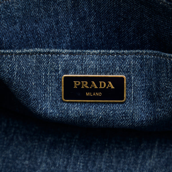 プラダ ミニカナパ ハンドバッグ ショルダーバッグ 2WAY B2439G ブルー ネイビー デニム レディース PRADA 【中古】