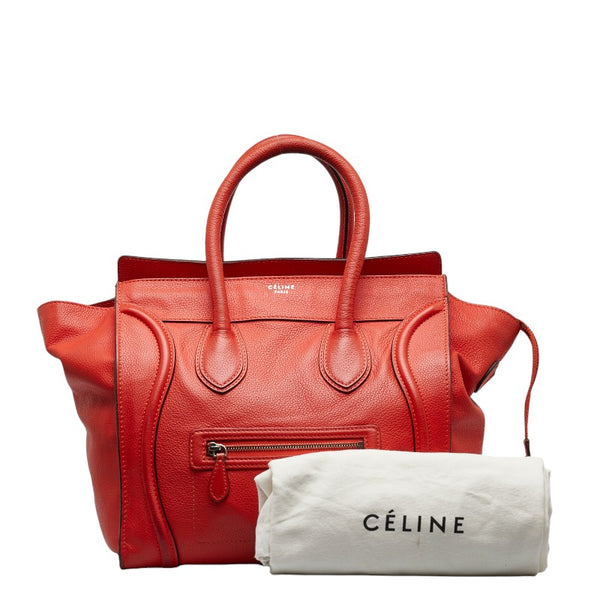 セリーヌ ラゲージ ミニショッパー ハンドバッグ 165213 オレンジ レザー レディース CELINE 【中古】