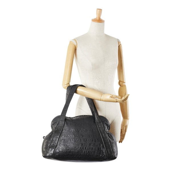 シャネル エンボスロゴ アンリミテッド ハンドバッグ ミニボストンバッグ ブラック レザー レディース CHANEL 【中古】