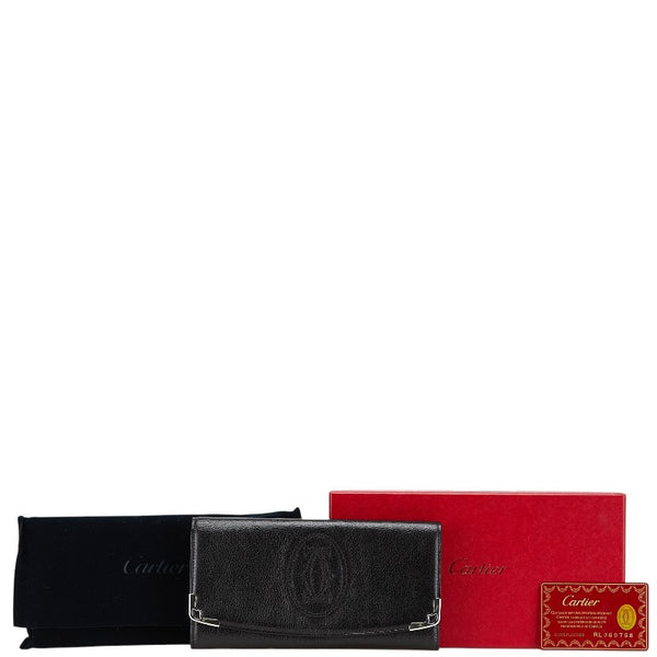 カルティエ マルチェロ 長財布 ブラック レザー メタル レディース CARTIER 【中古】
