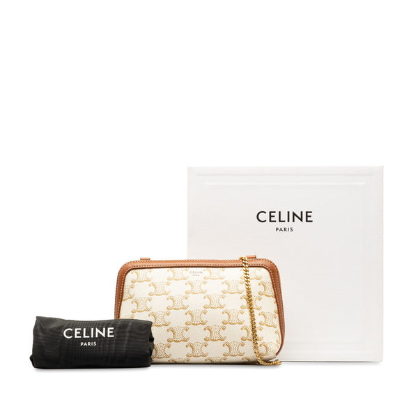 セリーヌ トリオンフ 斜め掛け チェーン ショルダーバッグ ホワイト タン PVC レザー レディース CELINE 【中古】