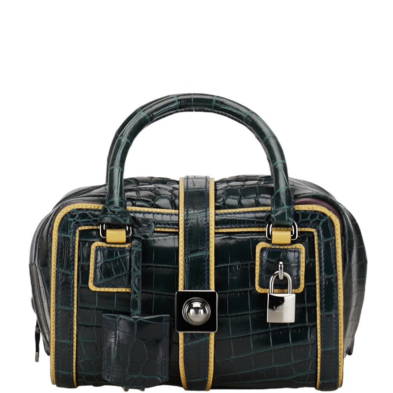 ロエベ クロコ型押し ハンドバッグ グリーン イエロー レザー レディース LOEWE 【中古】