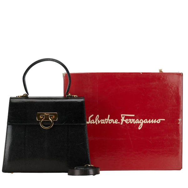 サルヴァトーレフェラガモ ガンチーニ ハンドバッグ ショルダーバッグ 2WAY ブラック レザー レディース Salvatore Ferragamo 【中古】