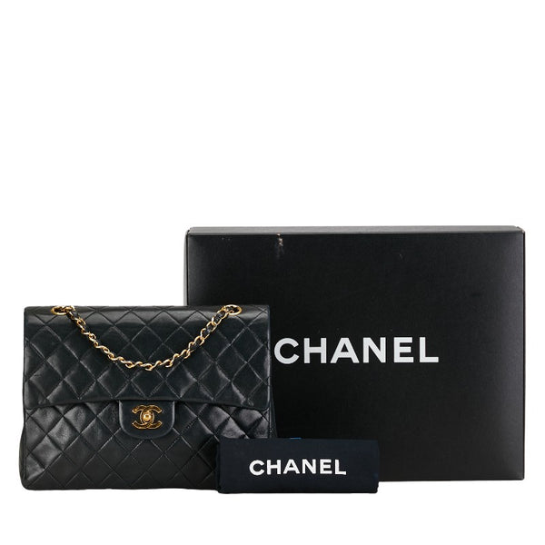 シャネル マトラッセ ダブルフラップ チェーン ショルダーバッグ ブラック ゴールド ラムスキン レディース CHANEL 【中古】