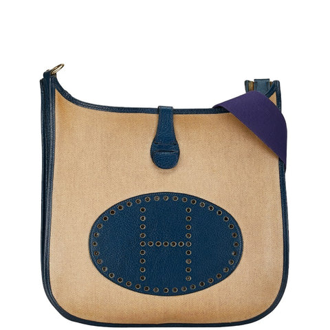 エルメス エブリンGM 1 アン 斜め掛け ショルダーバッグ ナチュラル ネイビー トワルアッシュ レザー レディース HERMES 【中古】