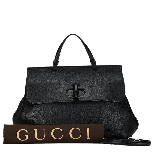 グッチ バンブー デイリー トートバッグ ショルダーバッグ 2WAY 370830 ブラック レザー レディース GUCCI 【中古】