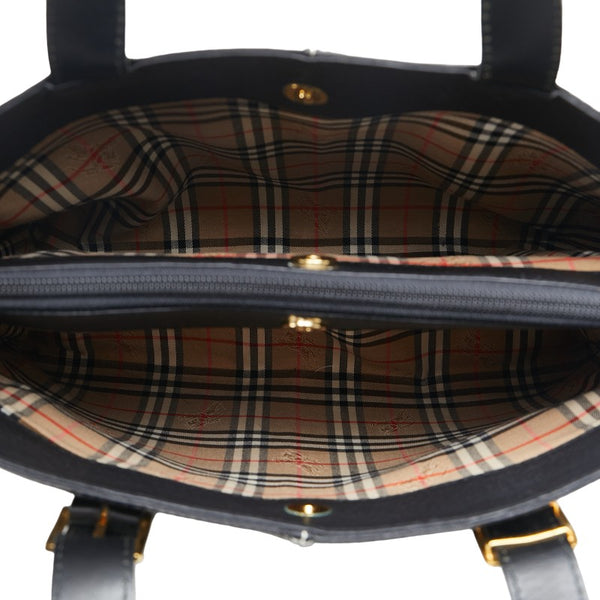 バーバリー ノバチェック シャドーホース ハンドバッグ トートバッグ ブラック レザー レディース BURBERRY 【中古】