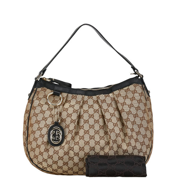 グッチ GGキャンバス ワンショルダーバッグ ハンドバッグ 232955 ベージュ ブラック レザー レディース GUCCI 【中古】