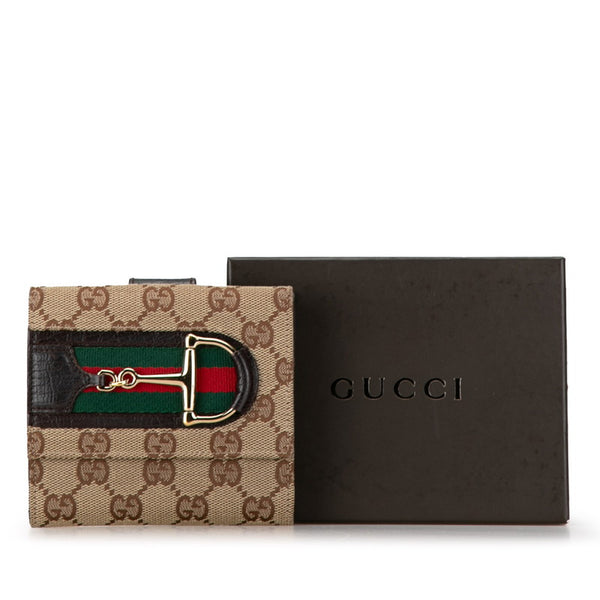 グッチ GGキャンバス ホースビット シェリーライン 二つ折り財布 138031 ブラウン キャンバス レザー レディース GUCCI 【中古】