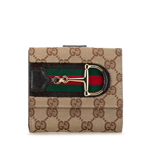 グッチ GGキャンバス ホースビット シェリーライン 二つ折り財布 138031 ブラウン キャンバス レザー レディース GUCCI 【中古】