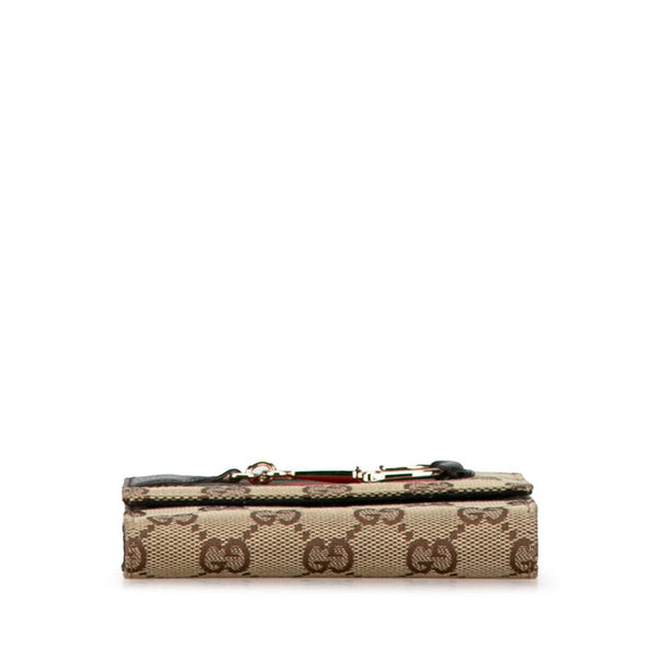 グッチ GGキャンバス ホースビット シェリーライン 二つ折り財布 138031 ブラウン キャンバス レザー レディース GUCCI 【中古】