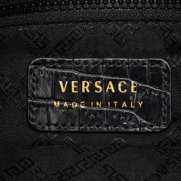 ヴェルサーチェ メデューサ クロコ型押し クラッチバッグ セカンドバッグ ブラック レザー レディース VERSACE 【中古】