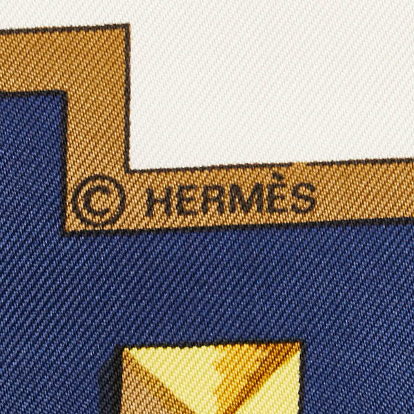 エルメス カレ90 LES CLES 鍵柄 スカーフ ネイビー ホワイト マルチカラー シルク レディース HERMES 【中古】