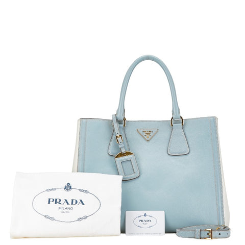 プラダ 三角ロゴプレート ハンドバッグ ショルダーバッグ 2WAY BN2438 ブルー ホワイト レザー レディース PRADA 【中古】