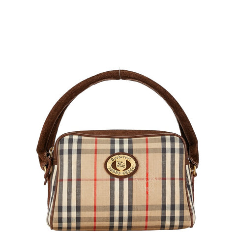 バーバリー ノバチェック シャドーホース ハンドバッグ ブラウン キャンバス スウェード レディース BURBERRY 【中古】