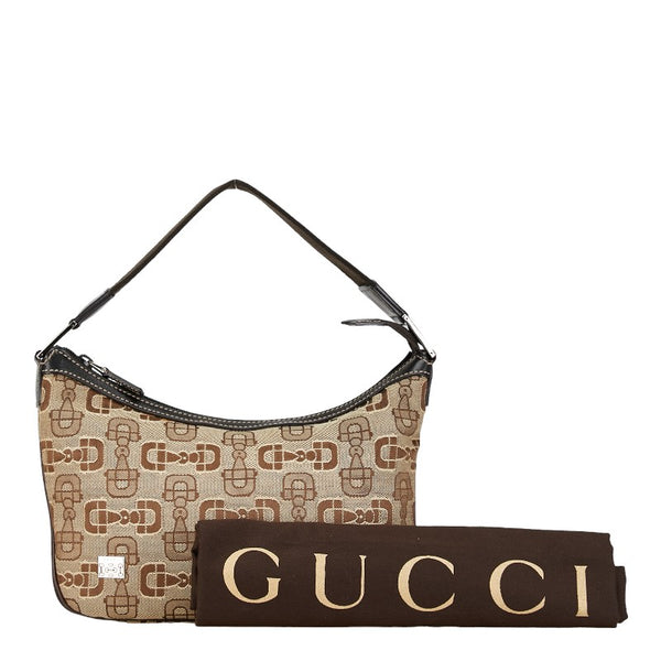 グッチ ホースビット ワンショルダーバッグ ハンドバッグ 210032 ブラウン ベージュ キャンバス レザー レディース GUCCI 【中古】