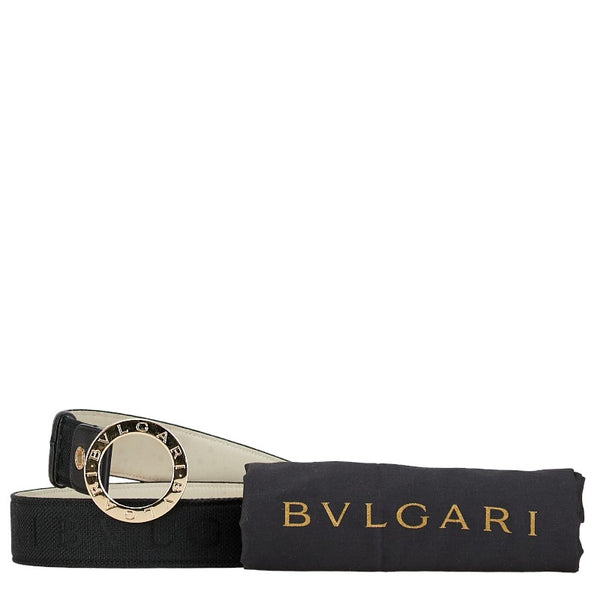 ブルガリ ロゴマニア ベルト サイズ：105/42 ブラック キャンバス レザー レディース BVLGARI 【中古】