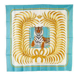 エルメス カレ90 TIGRE ROYAL 王者の虎 スカーフ ブルー シルク レディース HERMES 【中古】