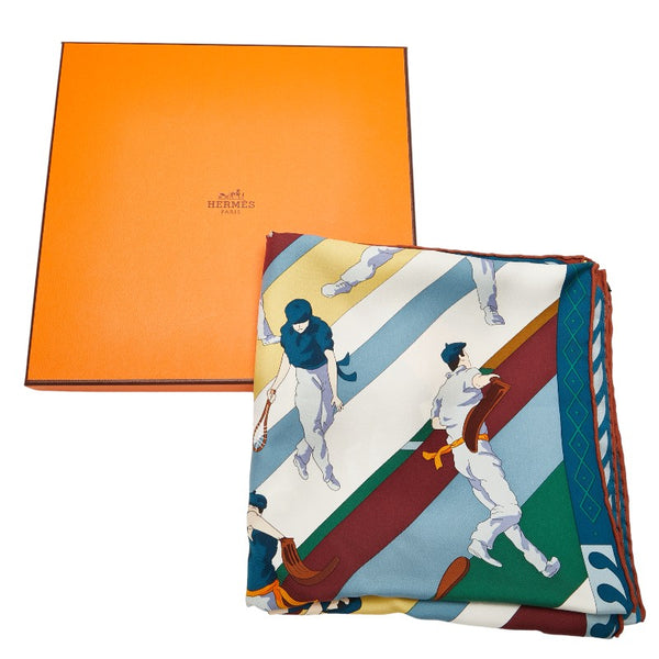 エルメス カレ90 PILOTARI ピロタリ バスク ペロタ スカーフ グリーン マルチカラー シルク レディース HERMES 【中古】