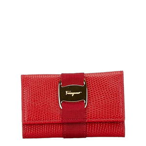 サルヴァトーレフェラガモ ヴァラリボン 6連 キーケース レッド レザー レディース Salvatore Ferragamo 【中古】