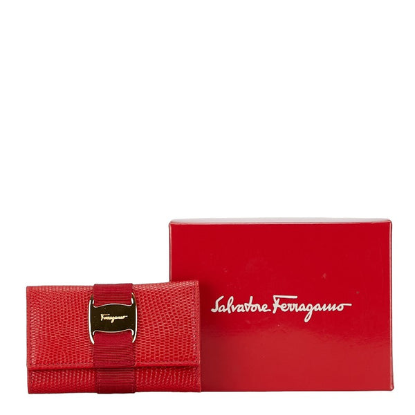 サルヴァトーレフェラガモ ヴァラリボン 6連 キーケース レッド レザー レディース Salvatore Ferragamo 【中古】