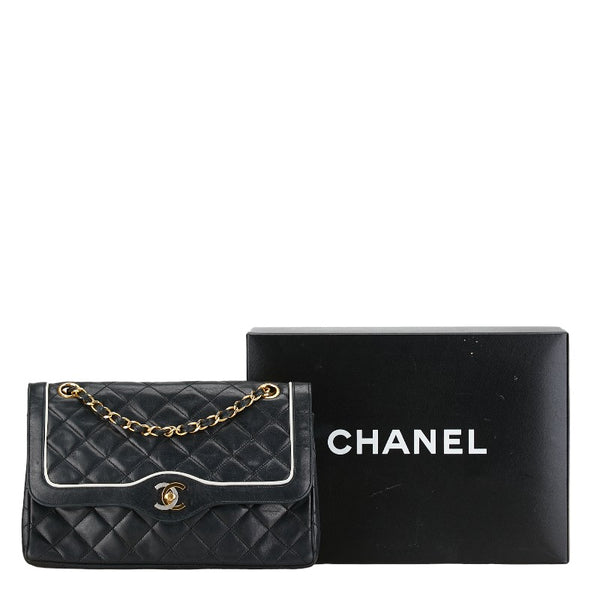 シャネル マトラッセ25 ココマーク ダブルフラップ チェーン ショルダーバッグ ブラック ラムスキン レディース CHANEL 【中古】