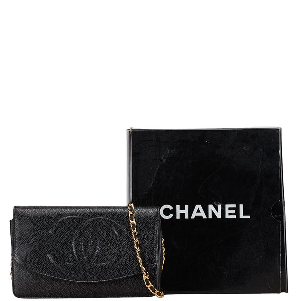 シャネル ココマーク チェーンウォレット ショルダーバッグ ブラック キャビアスキン レザー レディース CHANEL 【中古】