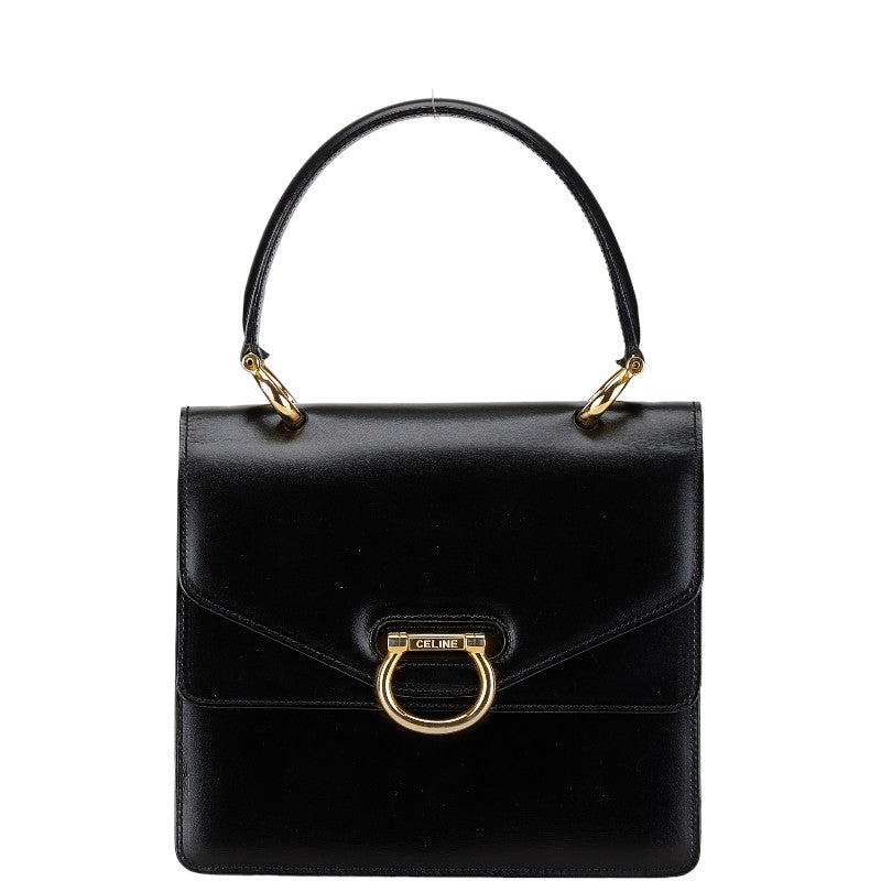 セリーヌ ダブルフラップ ハンドバッグ ブラック レザー レディース CELINE 【中古】