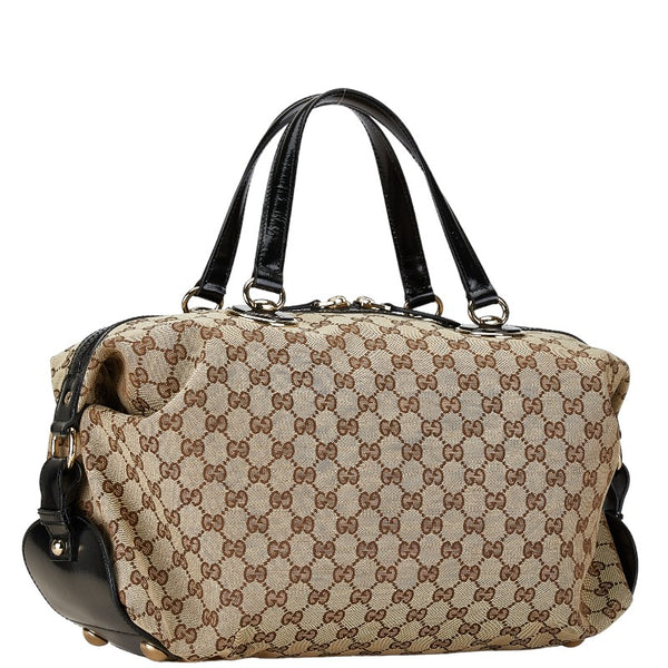 グッチ GGキャンバス トートバッグ 203530 ベージュ ブラック キャンバス レザー レディース GUCCI 【中古】