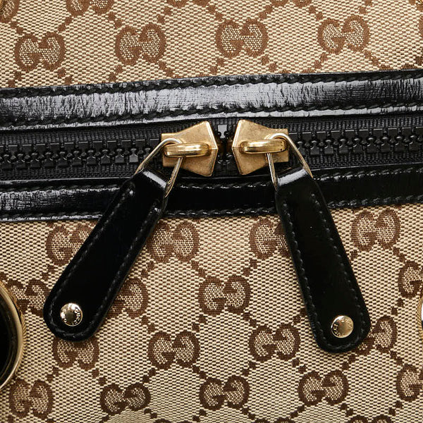 グッチ GGキャンバス トートバッグ 203530 ベージュ ブラック キャンバス レザー レディース GUCCI 【中古】