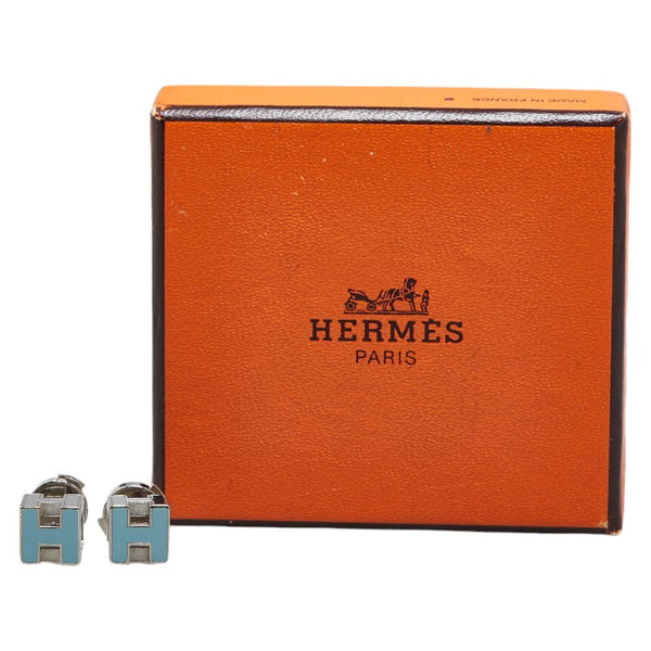 エルメス カージュドアッシュ Hキューブ ピアス シルバー ライトブルー メタル レディース HERMES 【中古】