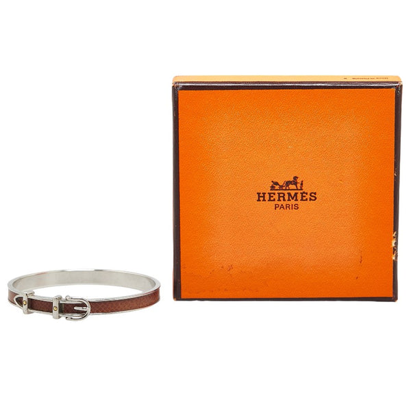 エルメス ブックルセリエ バングル シルバー ブラウン メタル レザー レディース HERMES 【中古】