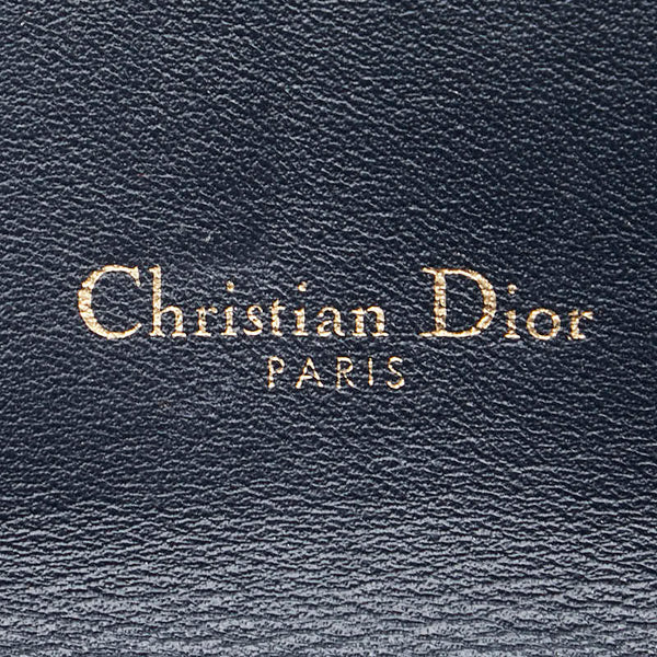 ディオール オブリーク サドル 長財布 チェーン ウォレット ネイビー ベージュ キャンバス レザー レディース Dior 【中古】