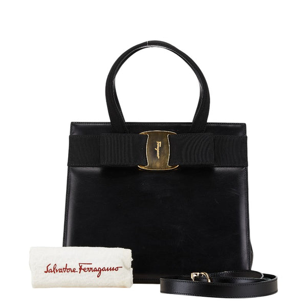 サルヴァトーレフェラガモ ヴァラリボン ハンドバッグ ショルダーバッグ 2WAY BA214178 ブラック レザー レディース Salvatore Ferragamo 【中古】