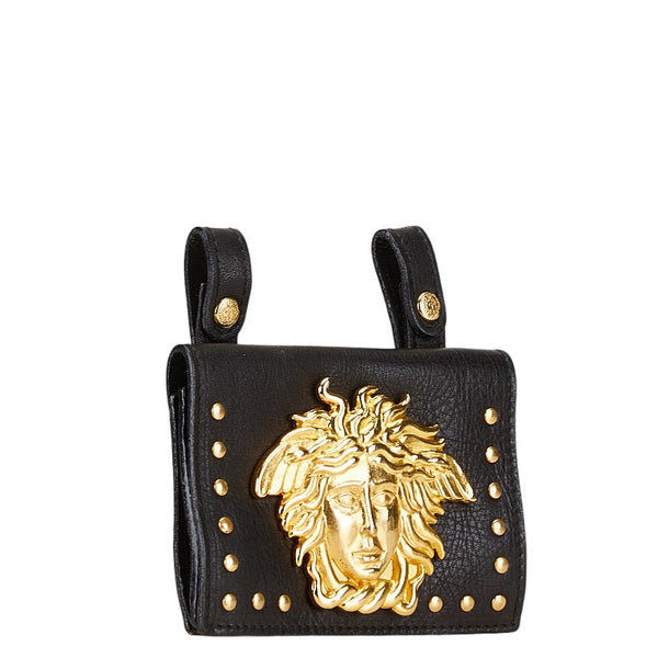 ヴェルサーチェ メデューサ ウエストバッグ ブラック ゴールド レザー メッキ レディース VERSACE 【中古】