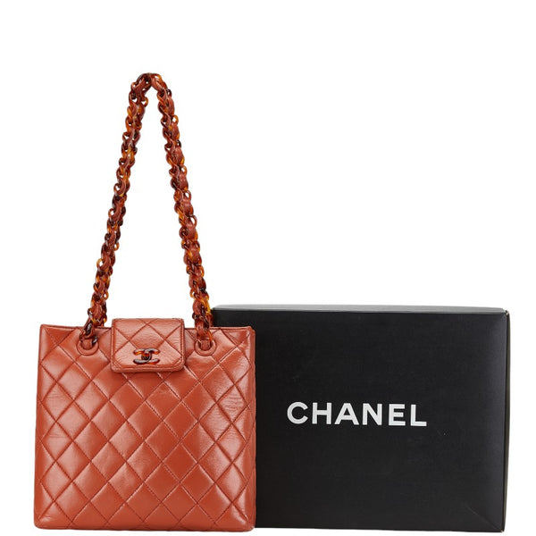 シャネル マトラッセ ココマーク プラチェーン ショルダーバッグ オレンジ ブラウン ラムスキン レディース CHANEL 【中古】