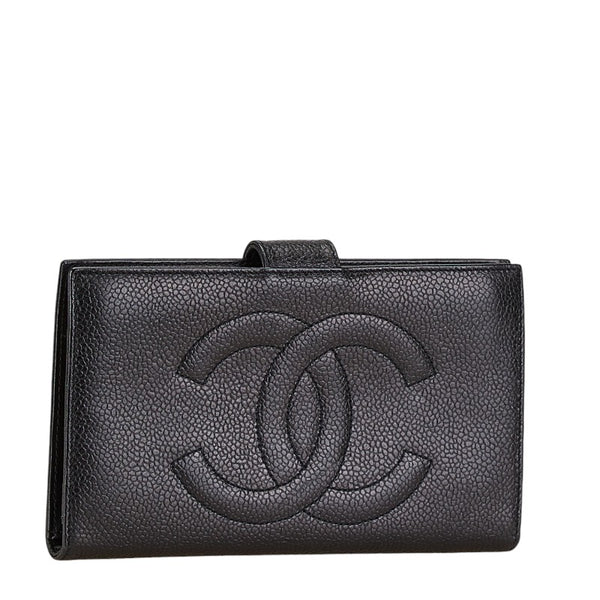 シャネル ココマーク 長財布 ブラック キャビアスキン レディース CHANEL 【中古】