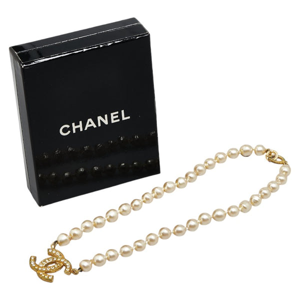 シャネル ココマーク ラインストーン ネックレス ゴールド メッキ フェイクパール レディース CHANEL 【中古】