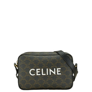 セリーヌ トリオンフ スクエア ショルダーバッグ ブラック ブラウン PVC レザー レディース CELINE 【中古】