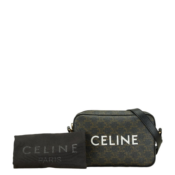 セリーヌ トリオンフ スクエア ショルダーバッグ ブラック ブラウン PVC レザー レディース CELINE 【中古】