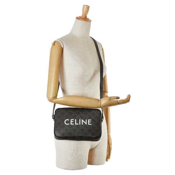 セリーヌ トリオンフ スクエア ショルダーバッグ ブラック ブラウン PVC レザー レディース CELINE 【中古】