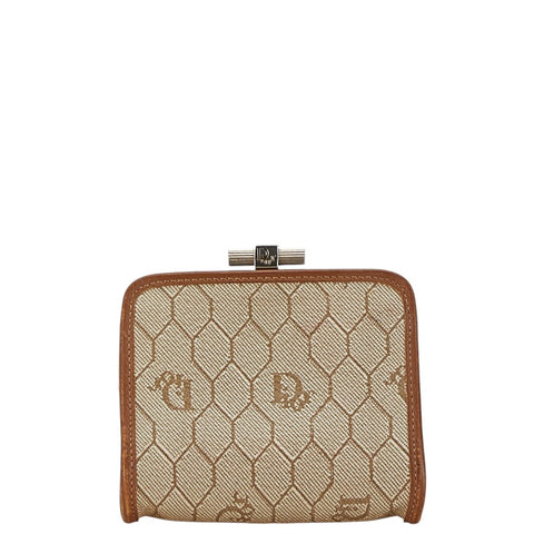 ディオール ハニカム コインケース ベージュ ブラウン レザー レディース Dior 【中古】