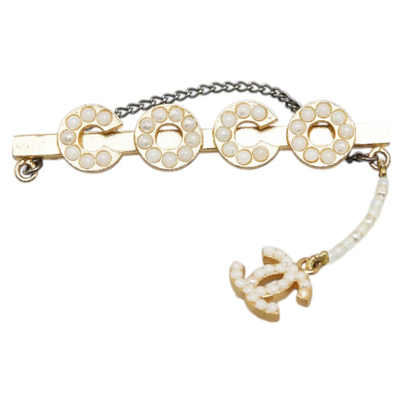 シャネル ココマーク COCO チェーン ブローチ メッキ フェイクパール レディース CHANEL 【中古】