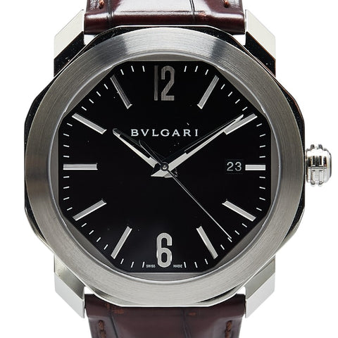 ブルガリ オクト ローマ 腕時計 OC41S 自動巻き ブラック文字盤 ステンレススチール アリゲーター メンズ BVLGARI 【中古】