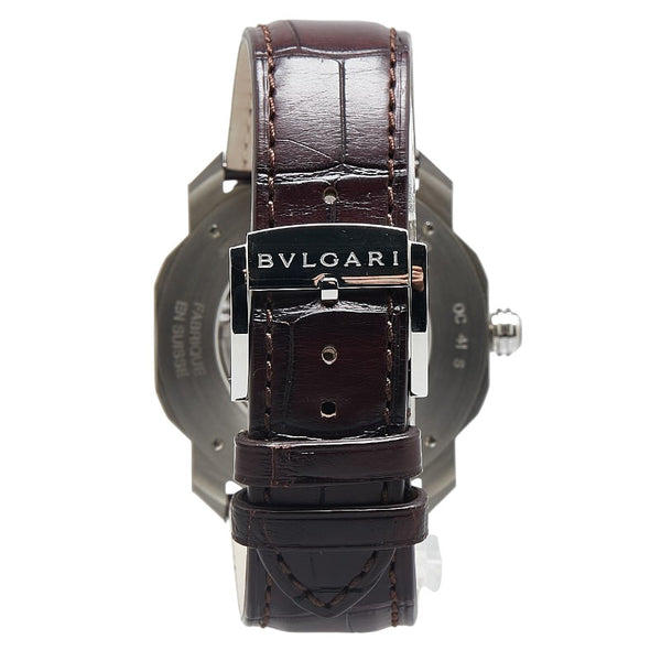 ブルガリ オクト ローマ 腕時計 OC41S 自動巻き ブラック文字盤 ステンレススチール アリゲーター メンズ BVLGARI 【中古】