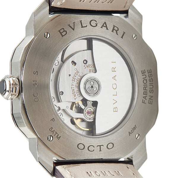 ブルガリ オクト ローマ 腕時計 OC41S 自動巻き ブラック文字盤 ステンレススチール アリゲーター メンズ BVLGARI 【中古】