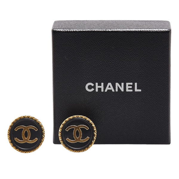 シャネル ヴィンテージ ココマーク ラウンド イヤリング ゴールド ブラック メッキ レディース CHANEL 【中古】